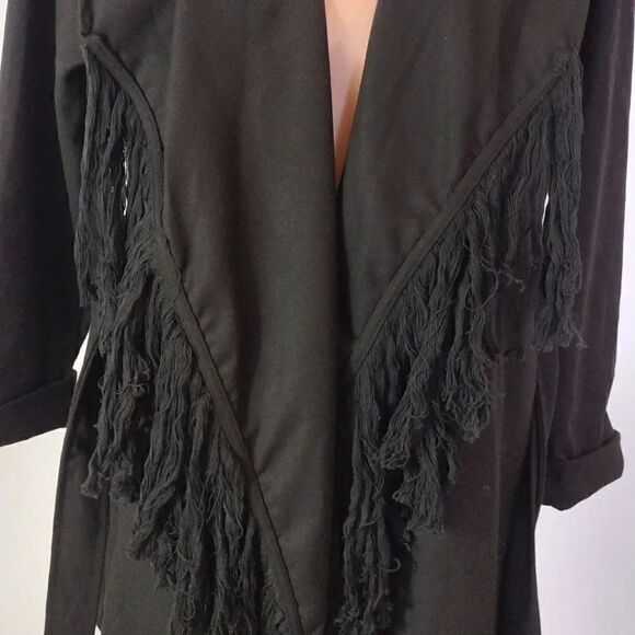 Y2K Black Western Chic Front Fringe Waterfall Belted Midi Jacket Small NWT - Picture 13 of 17